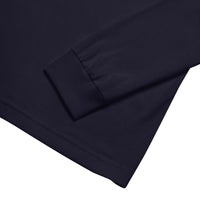 Close-up of the sleeve detail of the Bat Ball Wicket long sleeve tee in navy, highlighting the cuff design.