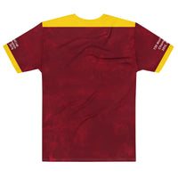 Back view of the West Indies cricket T-shirt showcasing sleeve designs that commemorate the team's historic victories across T20, ODI, and Test matches.