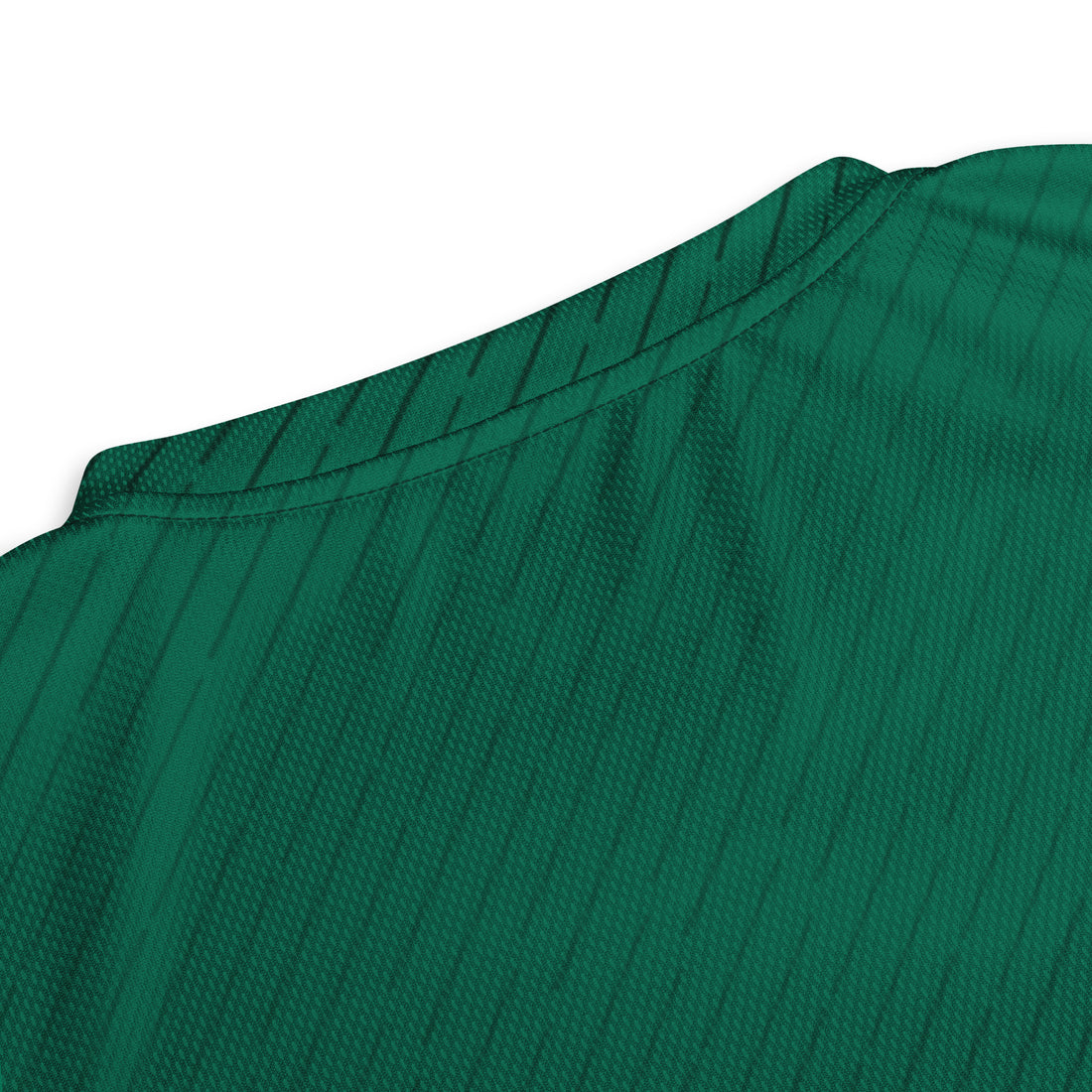 Close-up view of the upper back of the Bangladesh cricket jersey highlighting the texture and green color with subtle stitch detailing.