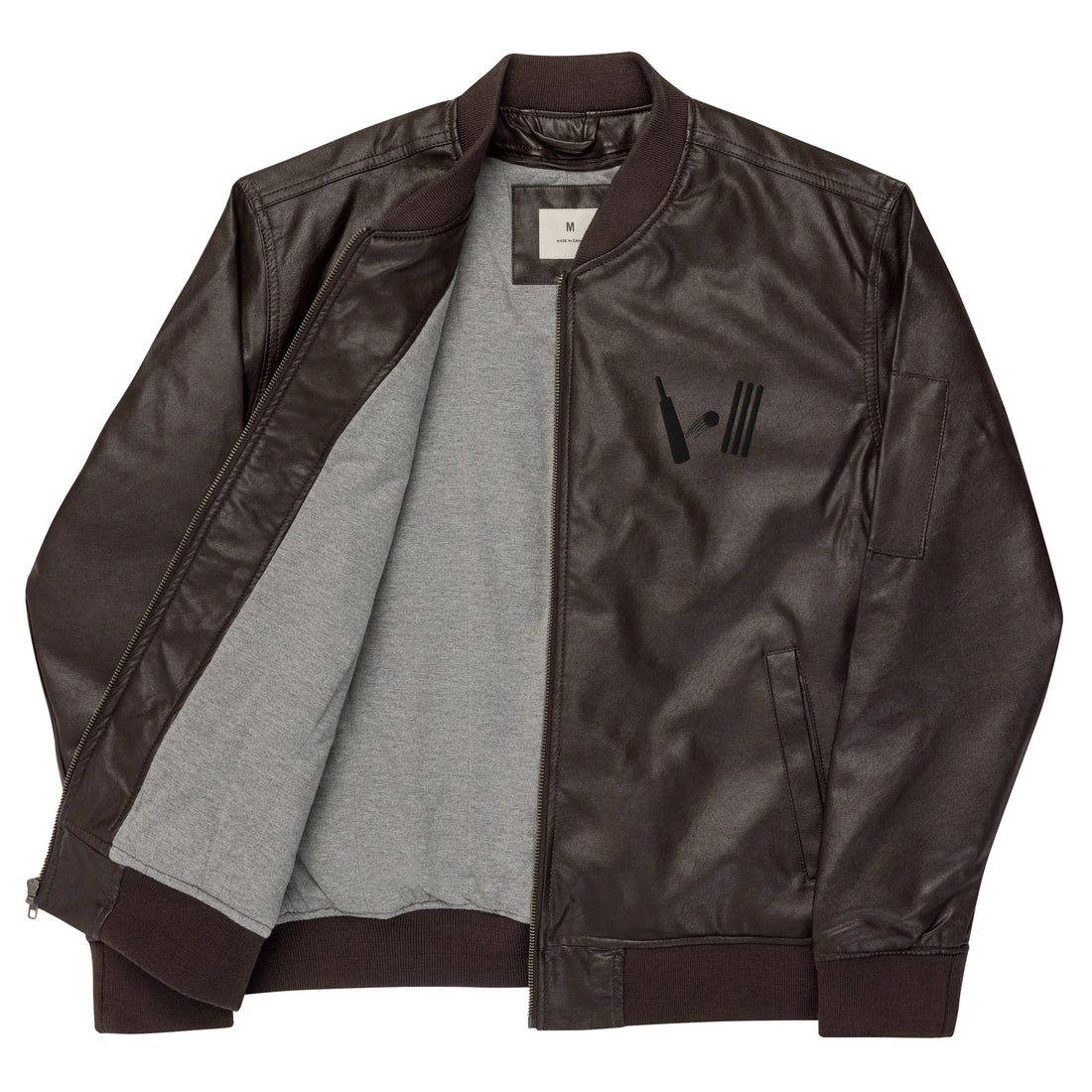 Bat Ball Wicket Vegan Leather Bomber Jacket