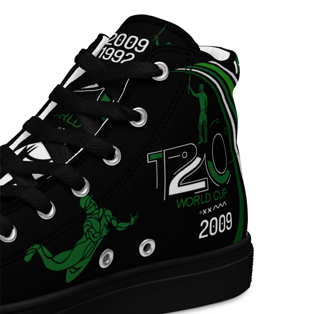 Black high-top canvas sneakers featuring Pakistan&