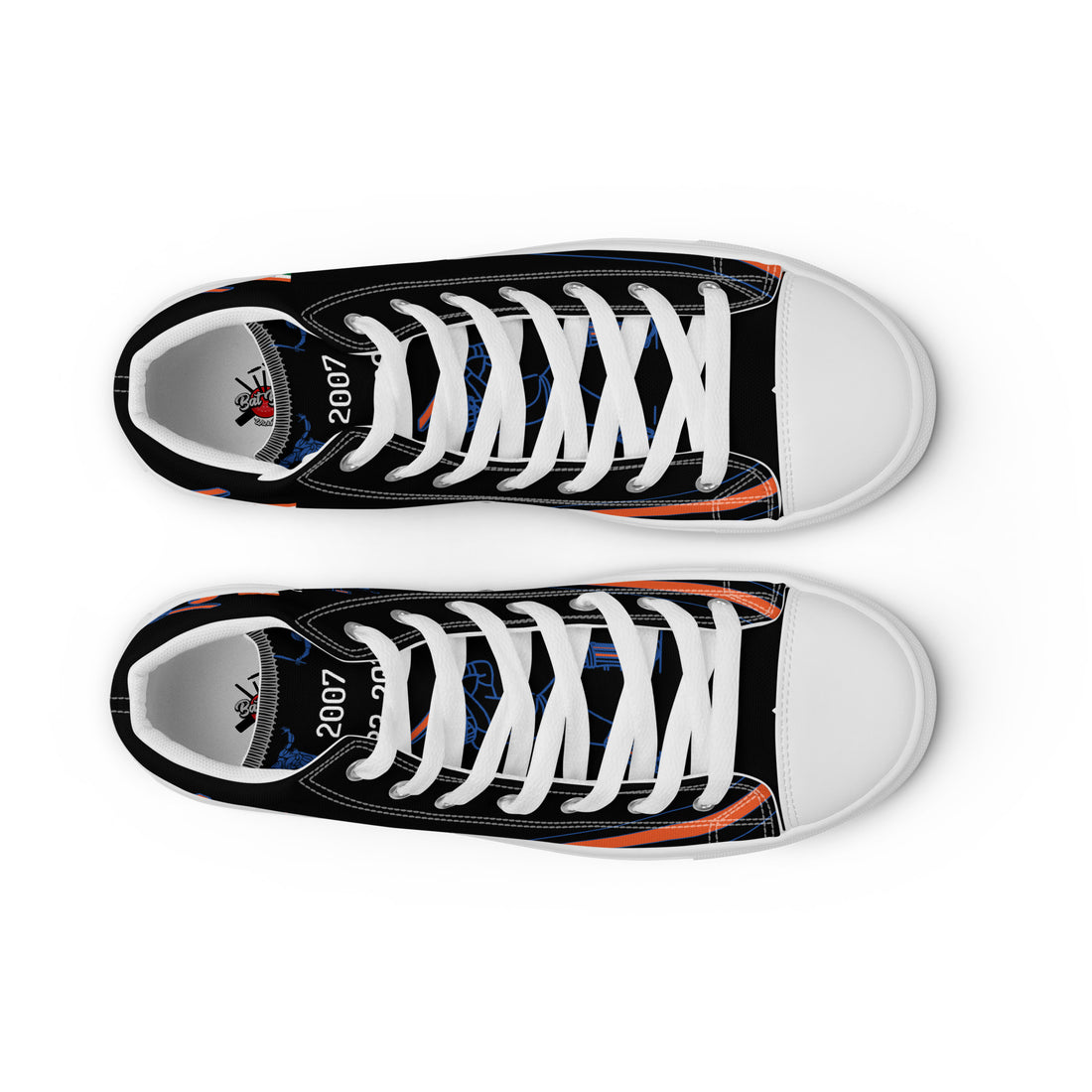 Top-down view of Bat Ball Wicket high-top sneakers, showcasing the Indian cricket team&