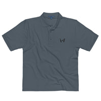 Steel grey premium polo shirt with Bat Ball Wicket logo on the left chest, presenting a sophisticated and sporty look for cricket fans.