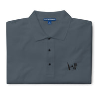 "Folded steel grey polo shirt displaying the Bat Ball Wicket logo on the left chest area and the Port Authority label on the collar, in medium size