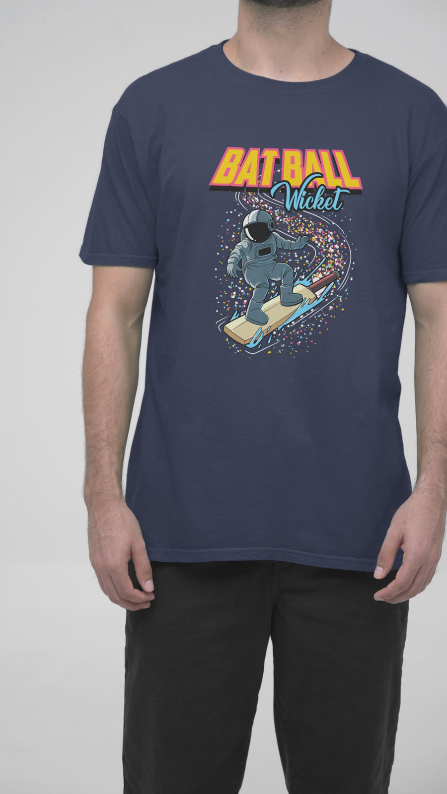 Cosmic Cricketer T-Shirt- Bat Ball Wicket Space Edition