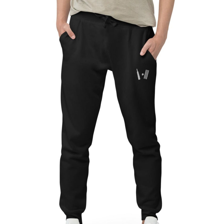 Tapered Fleece Sweatpants with Embroidered Bat Ball Wicket Logo