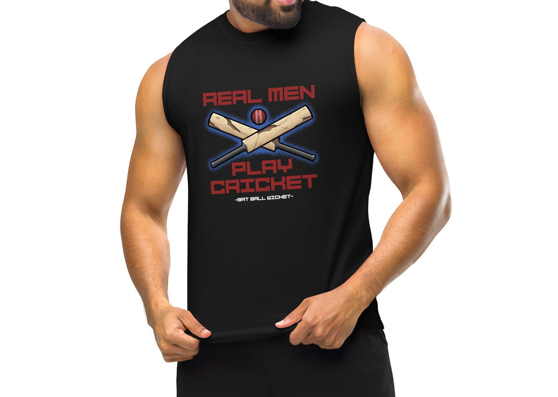 Front view of a black muscle tank top featuring the phrase &