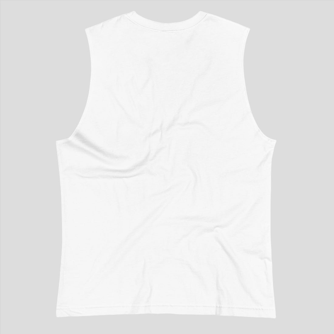 Back view of a plain white muscle tank top.