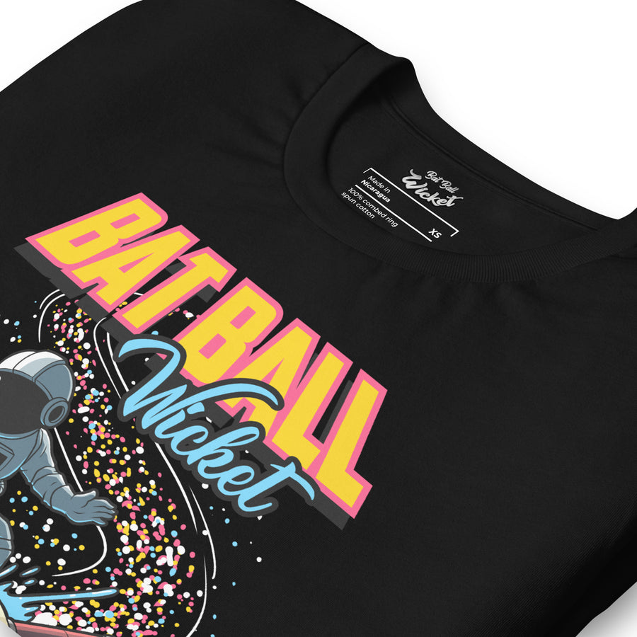 Cosmic Cricketer T-Shirt- Bat Ball Wicket Space Edition