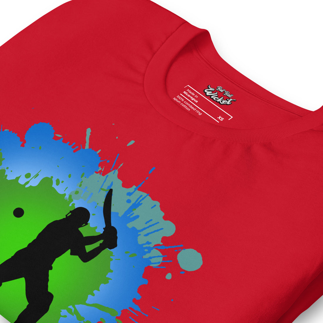 Vibrant Cricket Splash: Dynamic Batting Silhouette T-Shirt