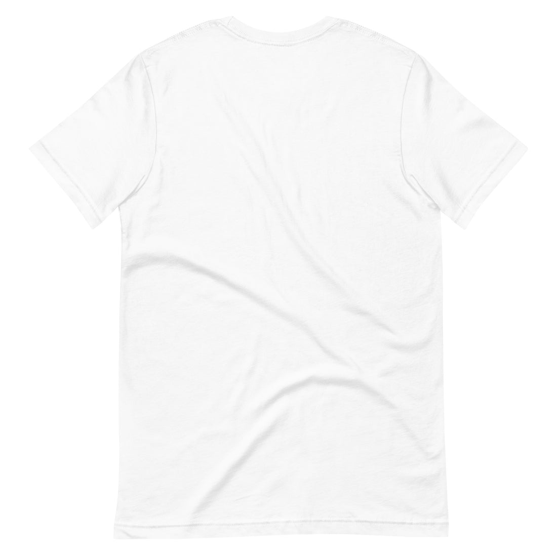 Back view of a plain white t-shirt with a clean design, shown against a simple background